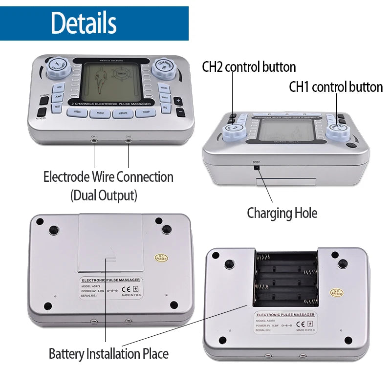 Electronic Pulse Massager Tens Ems Machine massager electrical nerve muscle stimulator Acupuncture Fat Burner Pain Relief