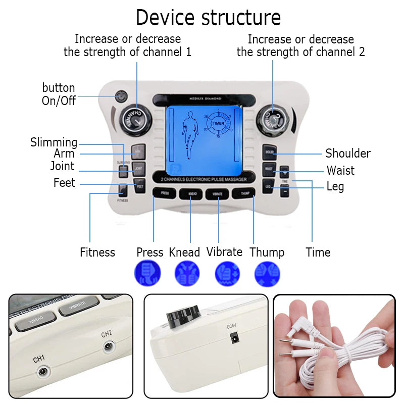 Electronic Pulse Massager Tens Ems Machine massager electrical nerve muscle stimulator Acupuncture Fat Burner Pain Relief