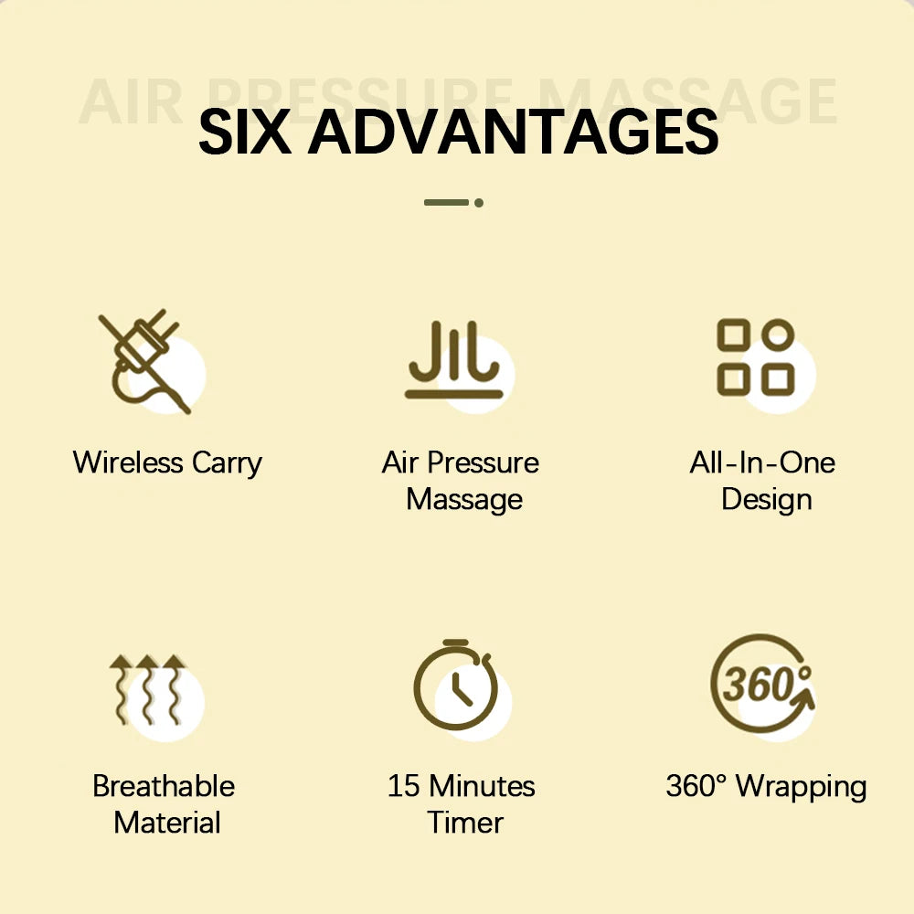 Electric Leg Massager Wireless Rechargeable Air Compression Calf Massage Relax Leg 3 Modes 360° Air Pressure Air Bag Leg Massage