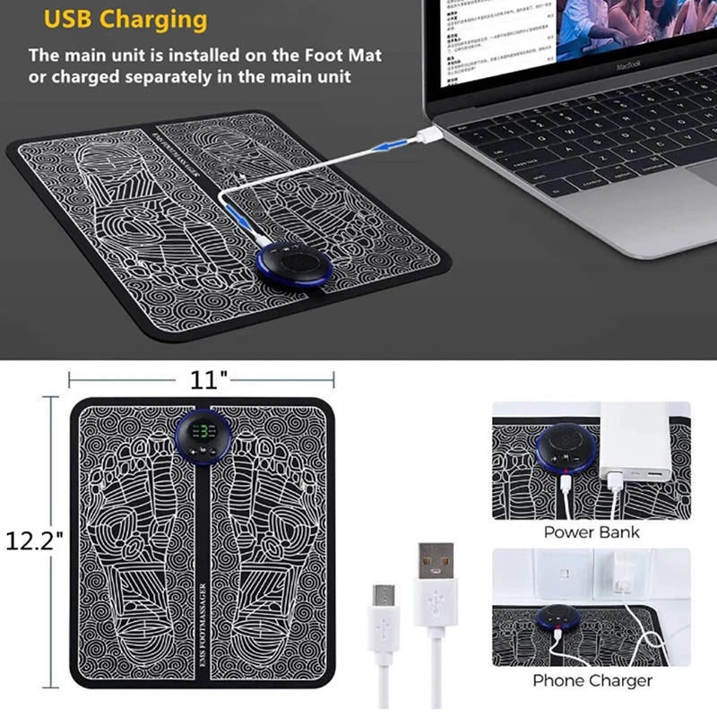 8 Modes 19 Levels Electric EMS Foot Massager Portable EMS Muscle Stimulation Massage Mat Relief Pain Relax Feet Slimming Shaping
