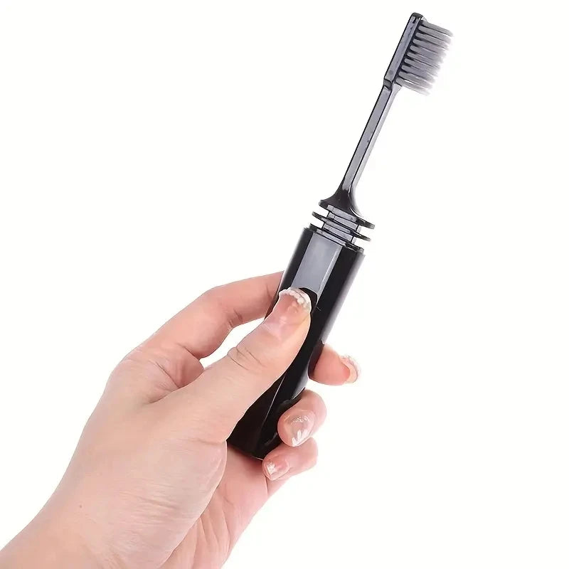 Compact Portable Charcoal Toothbrush for Travel Camping Hiking - Folding Manual Toothbrush for Adults Efficient Teeth Cleaning