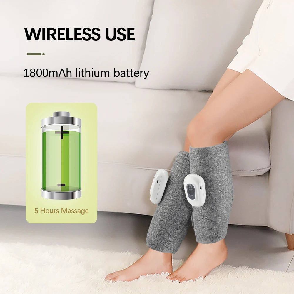 Electric Leg Massager Wireless Rechargeable Air Compression Calf Massage Relax Leg 3 Modes 360° Air Pressure Air Bag Leg Massage