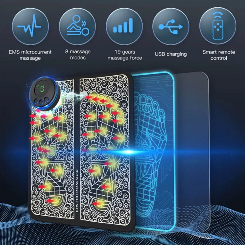 8 Modes 19 Levels Electric EMS Foot Massager Portable EMS Muscle Stimulation Massage Mat Relief Pain Relax Feet Slimming Shaping