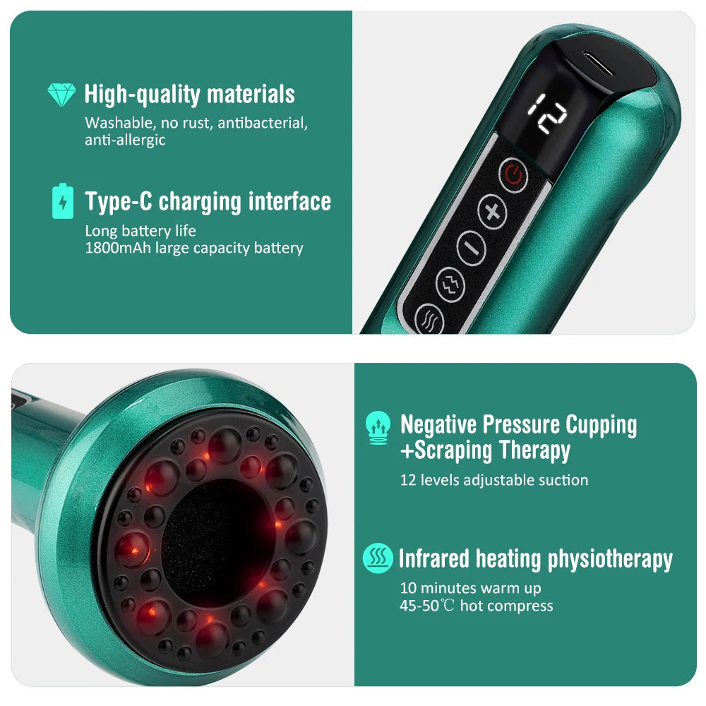 Electric Cupping Massager Vacuum Suction Cup GuaSha Anti Cellulite Health Scraping Heating Slimming Massage Acupoints Therapy