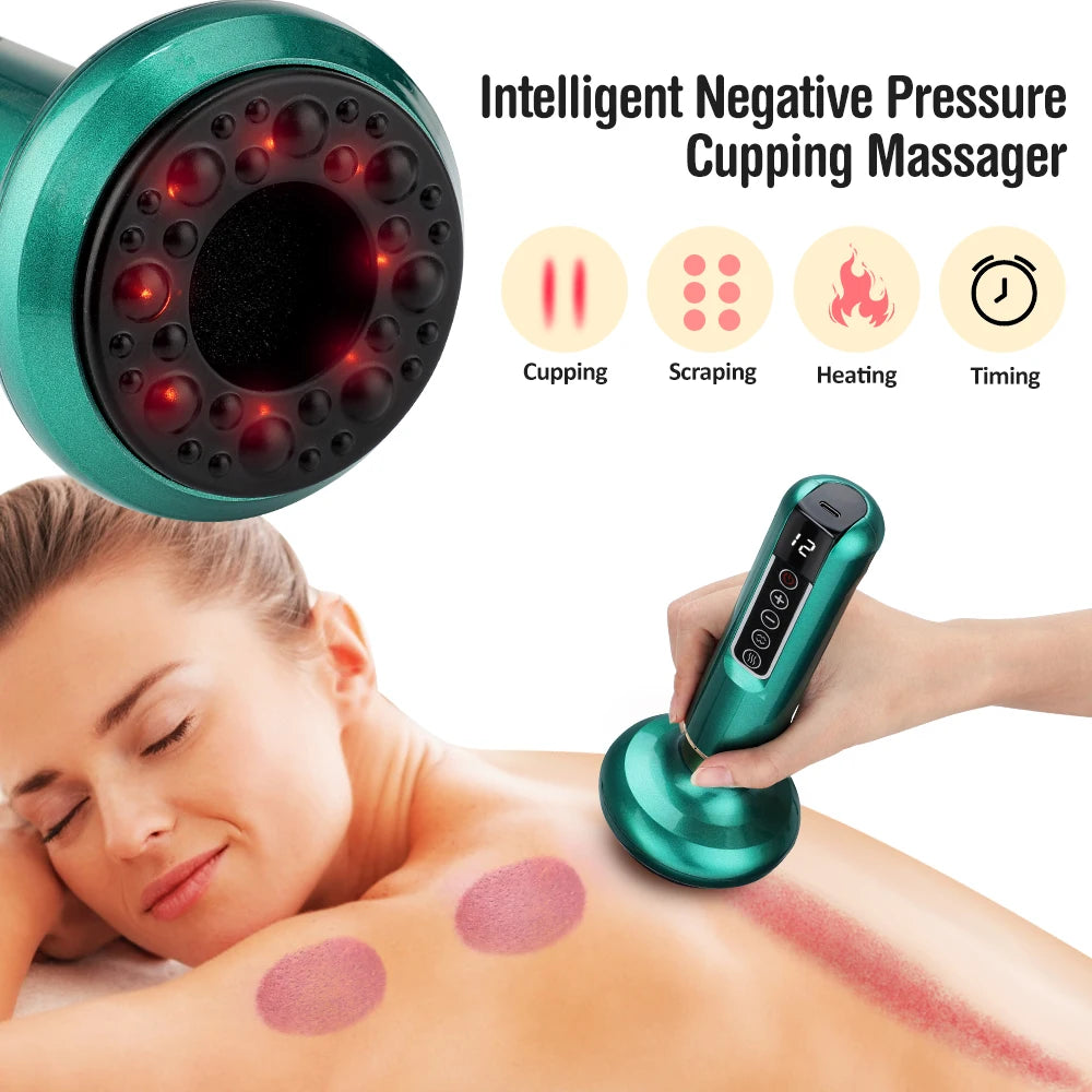 Electric Cupping Massager Vacuum Suction Cup GuaSha Anti Cellulite Health Scraping Heating Slimming Massage Acupoints Therapy