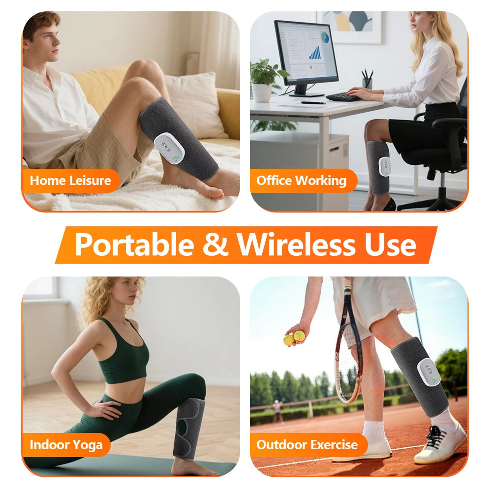 Electric Leg Massager Wireless Rechargeable Air Compression Calf Massage Relax Leg 3 Modes 360° Air Pressure Air Bag Leg Massage