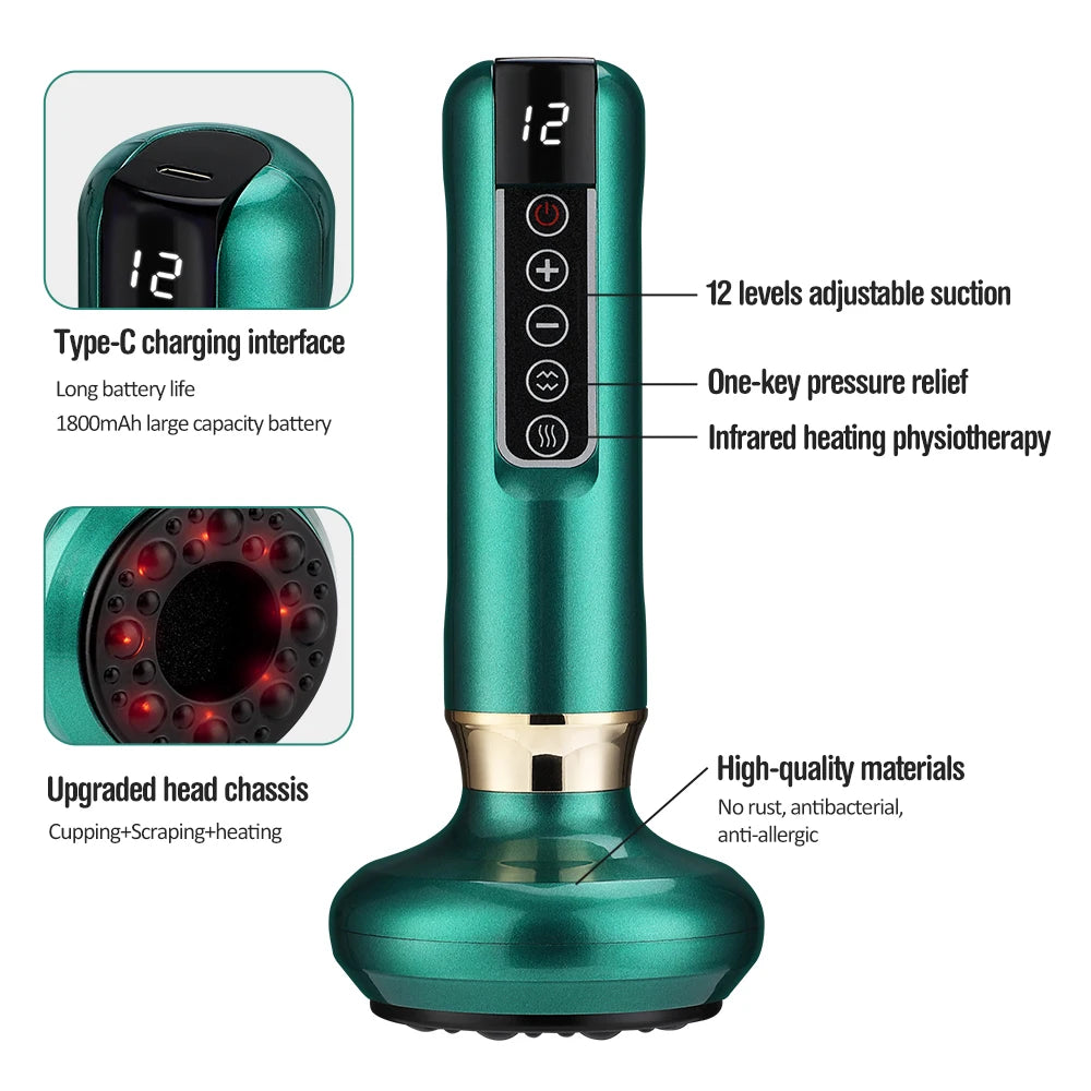 Electric Cupping Massager Vacuum Suction Cup GuaSha Anti Cellulite Health Scraping Heating Slimming Massage Acupoints Therapy