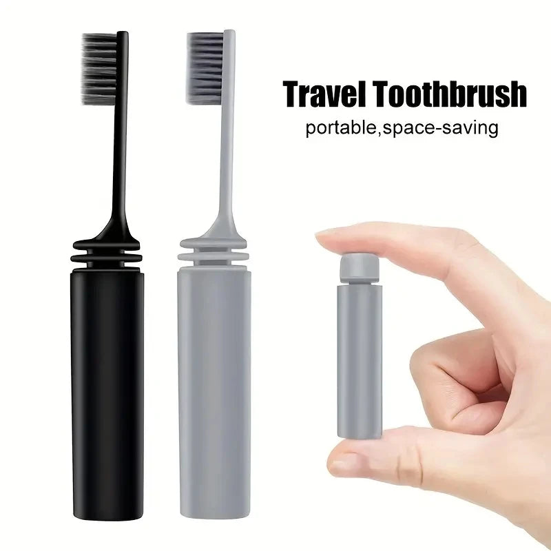 Compact Portable Charcoal Toothbrush for Travel Camping Hiking - Folding Manual Toothbrush for Adults Efficient Teeth Cleaning