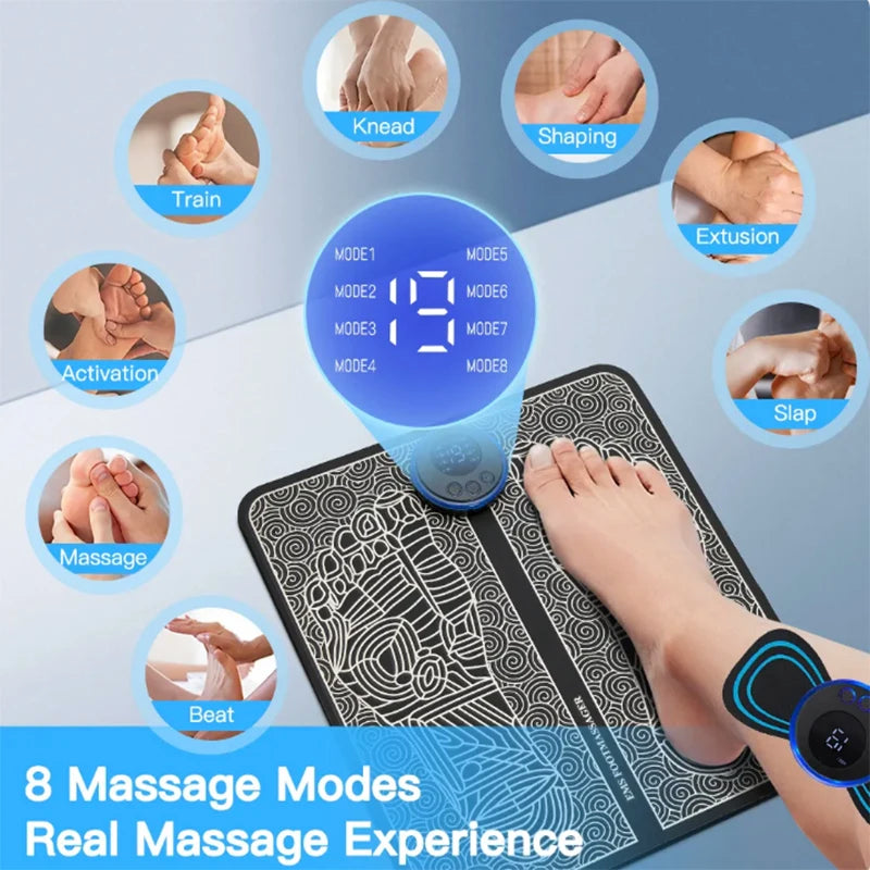 8 Modes 19 Levels Electric EMS Foot Massager Portable EMS Muscle Stimulation Massage Mat Relief Pain Relax Feet Slimming Shaping